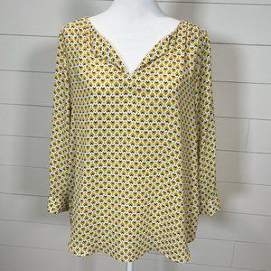 Dalia Gold Black & White 3/4 Sleeve V Neck Blouse Size M